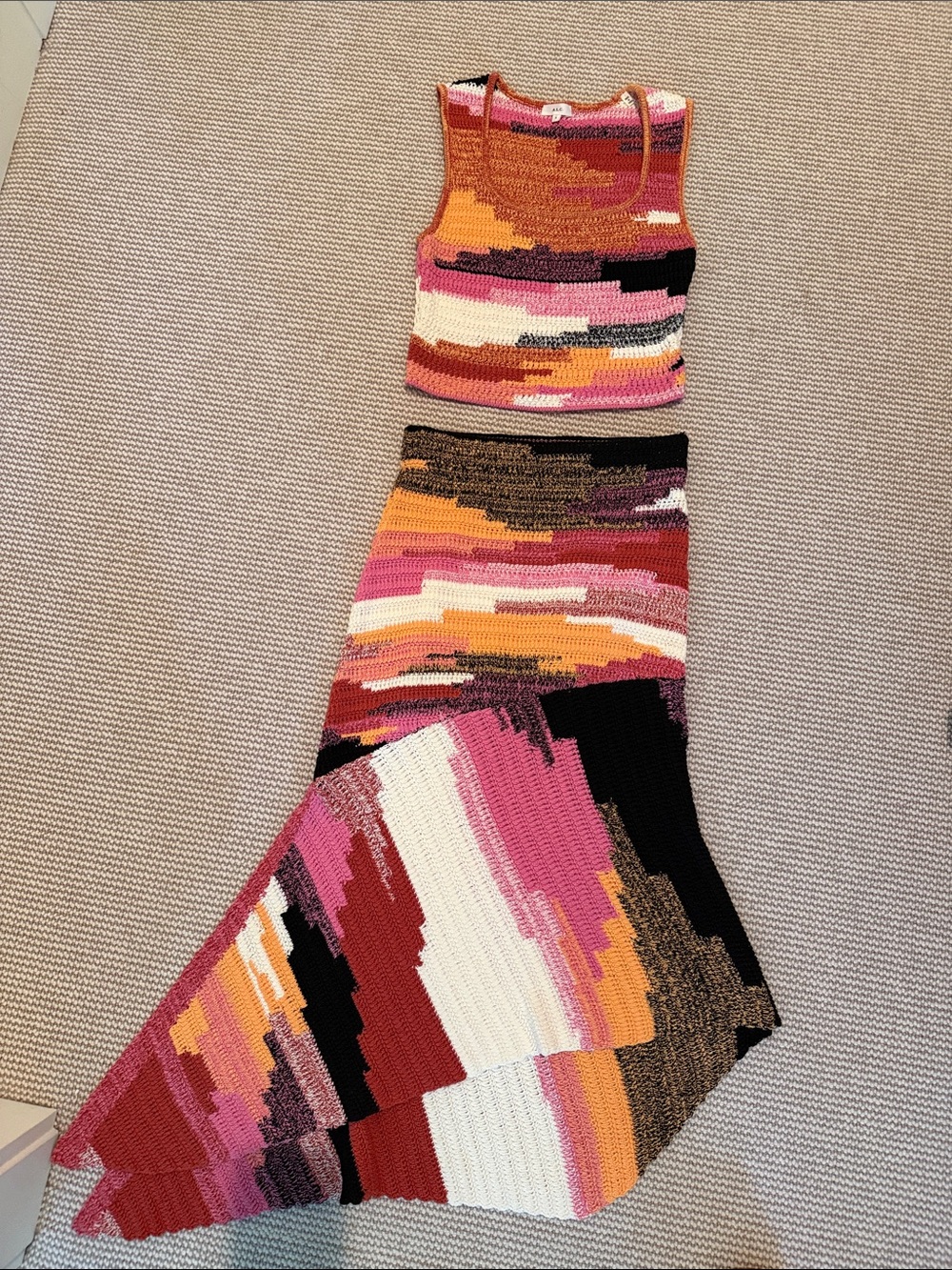 A.L.C. Multicolor Knit Maxi Skirt β Pink, Orange & Black Abstract